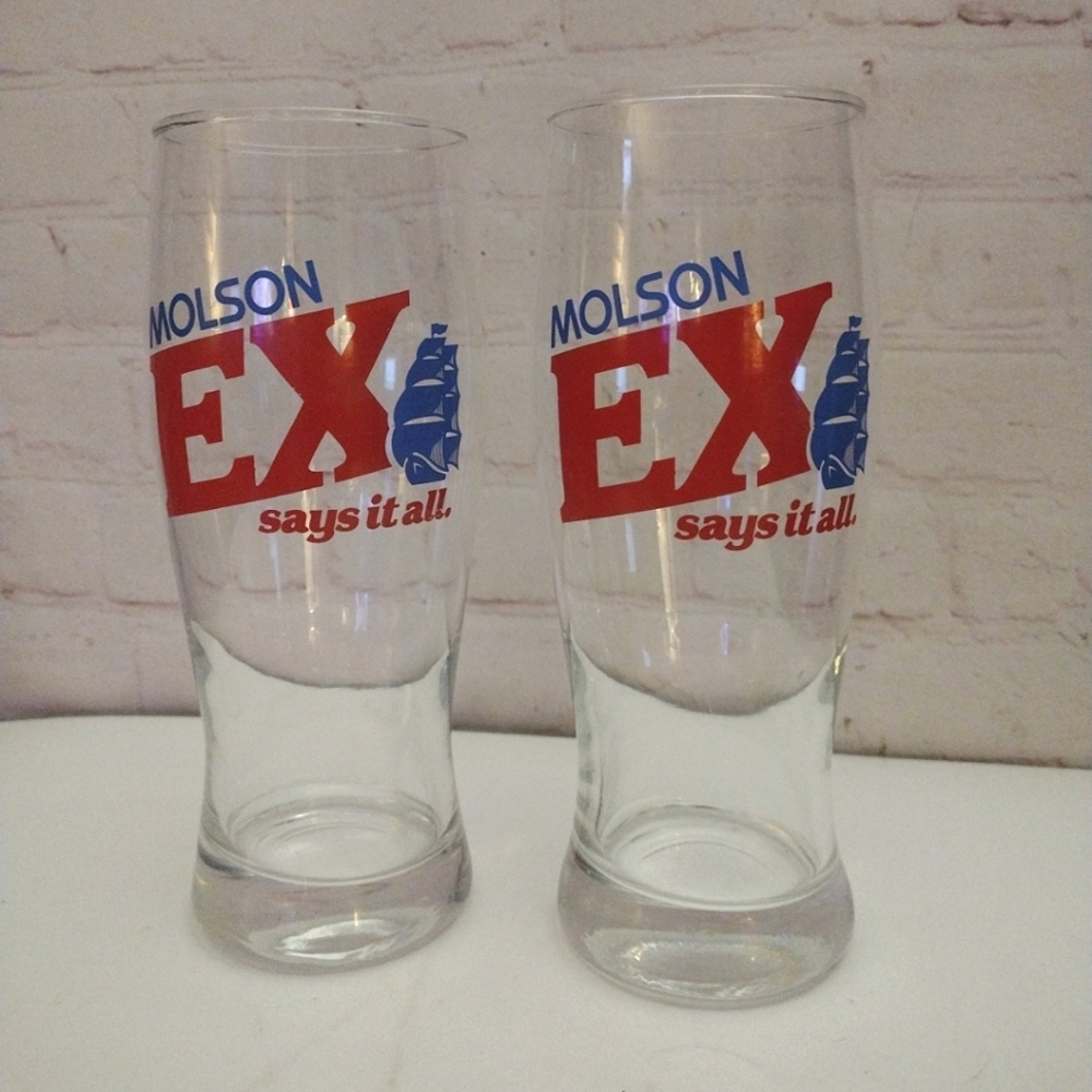 2-Vintage Molson Ex "Says It All" Ship Logo Beer Pint Glasses